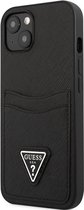 Guess Saffiano Double Card Back Case - Geschikt voor Apple iPhone 13 Mini (5.4") - Zwart