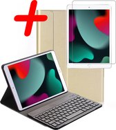 Hoesje Geschikt voor iPad 10.2 2019 Toetsenbord Hoes Book Case Met Screenprotector - Hoes Geschikt voor iPad 7 Toetsenbord Hoesje Keyboard Cover - Goud
