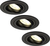 Ledvion - 3X LED Inbouwspot Tokyo - Zwart - Dimbaar - 3W - 2700K - Ø92 mm
