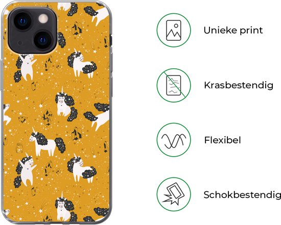 Coque iPhone 13 mini - Filles - Unicorn - Etoiles - Motifs - Fille - Kids - Enfants - Enfant - Coque de téléphone en Siliconen