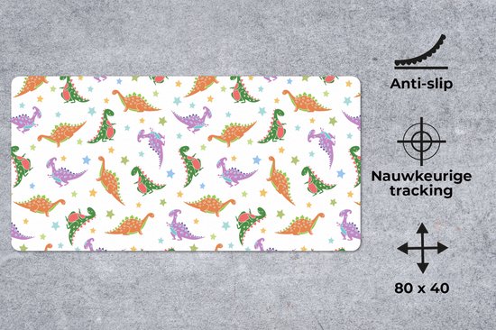 Bureau onderlegger 80x40 cm - Muismat Dino - Patronen - Sterren - Jongens - Meisjes - Kinderen - Kids - Bureaulegger xl - Desk mat beschermer - Computer muismatten