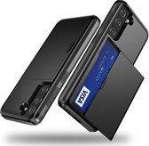 Mobigear Card Telefoonhoesje geschikt voor Samsung Galaxy S21 Ultra Hoesje Hardcase Backcover Shockproof met Pasjeshouder - Groen