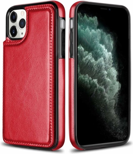 Étui portefeuille ShieldCase Convient pour Apple iPhone 12 / 12 Pro - 6,1 pouces - rouge + protecteur d'écran en verre