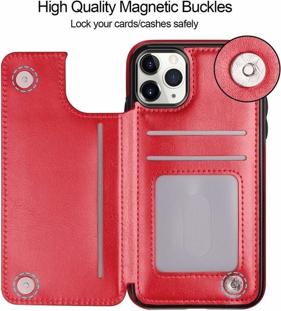 Étui portefeuille ShieldCase Convient pour Apple iPhone 12 / 12 Pro - 6,1 pouces - rouge + protecteur d'écran en verre