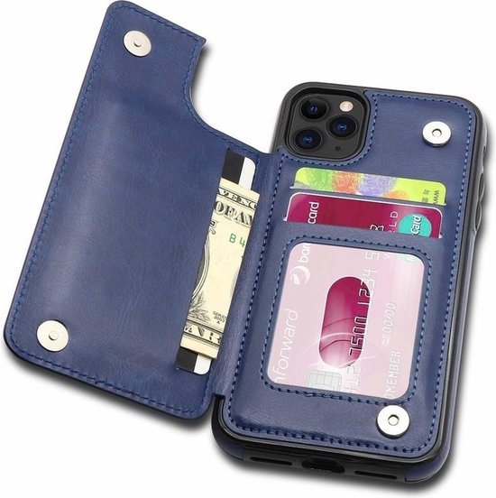 ShieldCase Wallet case iPhone 12 / iPhone 12 Pro - 6.1 pouces - bleu + verre protecteur d'écran
