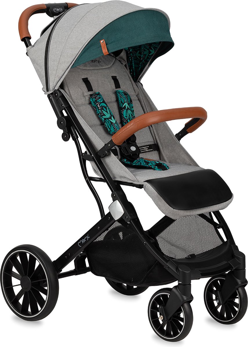 MoMi Estelle Dakar Wandelwagen - Compacte Lichtgewicht Buggy - XXL Wielen - Inclusief Regenhoes, Voetenzak & Muskietennet - Jungle Grijs-Groen