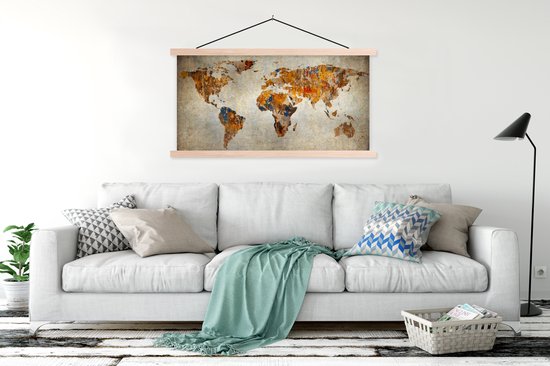 Affiche scolaire - Carte du Wereldkaart - Vintage - Abstrait - 150x75 cm - Lattes vierges
