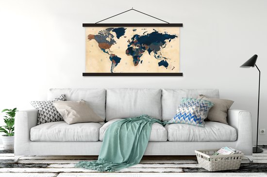 Affiche scolaire enfants - Décoration chambre d'enfant - Wereldkaart - Vintage - Papyrus - Enfants - Garçons - Filles - Décoration murale - 150x75 cm
