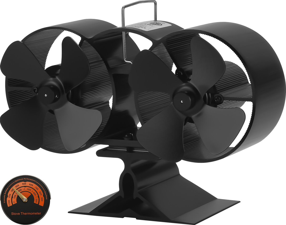 Geen Elektriciteit Nodig Hawcafu Houtkachel Ventilator Warmte-aangedreven - 4 Bladen, Met Thermometer, Stil, Milieuvriendelijk Kachelventilator Houtkachel