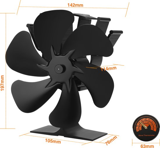 NAIZY Kachelventilator 8 Bladen Geen Elektriciteit Met Dubbele Kop Haardventilator Stille Werking Warmte Aangedreven Ventilator Ventilator Voor Open Haard Kachel Houtkachels
