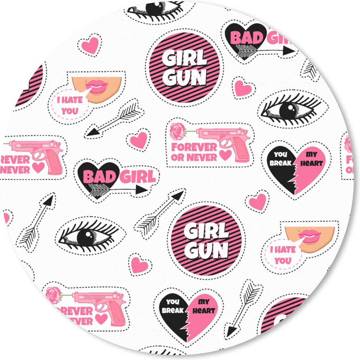 Muismat rond 40x40 cm - Mousepad Meisjes - Roze - Hartjes - Design - Ronde muismatten