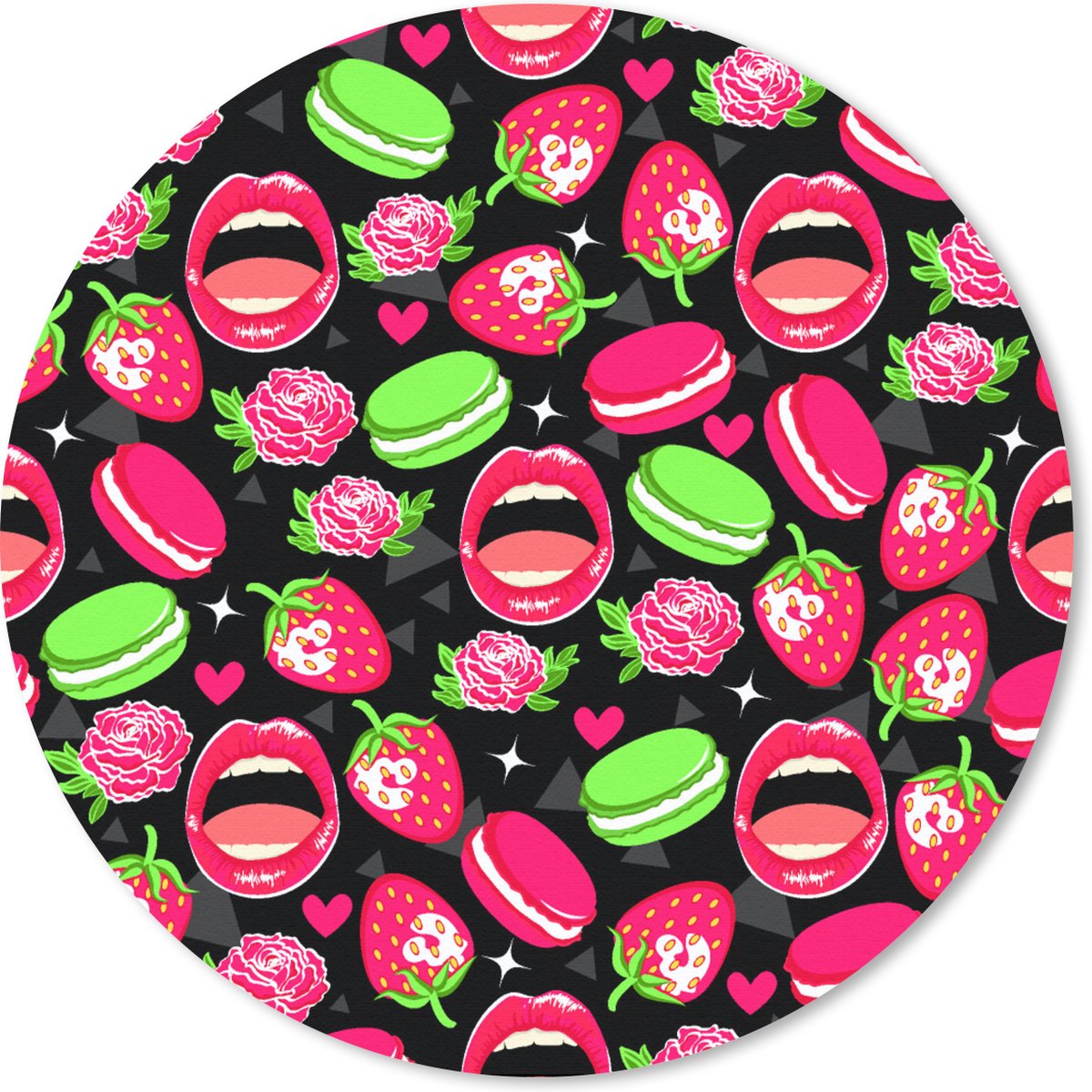 Muismat rond 20x20 cm - Mousepad Eten - Patroon - Roze - Ronde muismatten