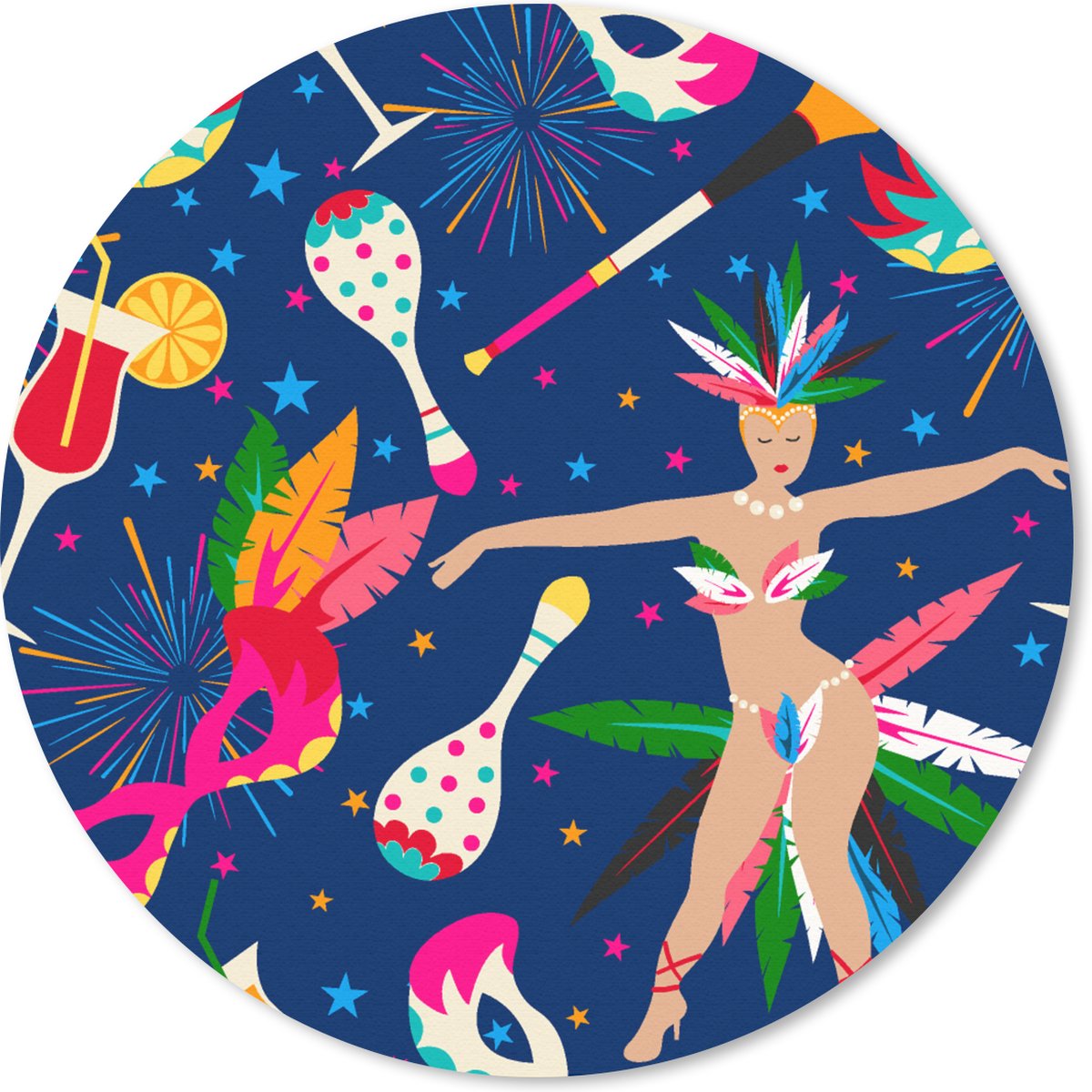 Muismat rond 50x50 cm - Mousepad Carnaval - Brazilië - Patronen - Ronde muismatten