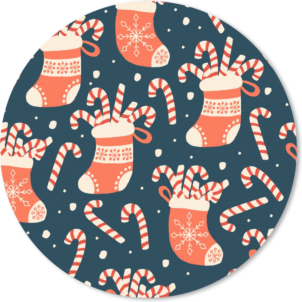 Muismat rond 40x40 cm - Mousepad Sokken - Snoep - Kerst - Patronen - Ronde muismatten