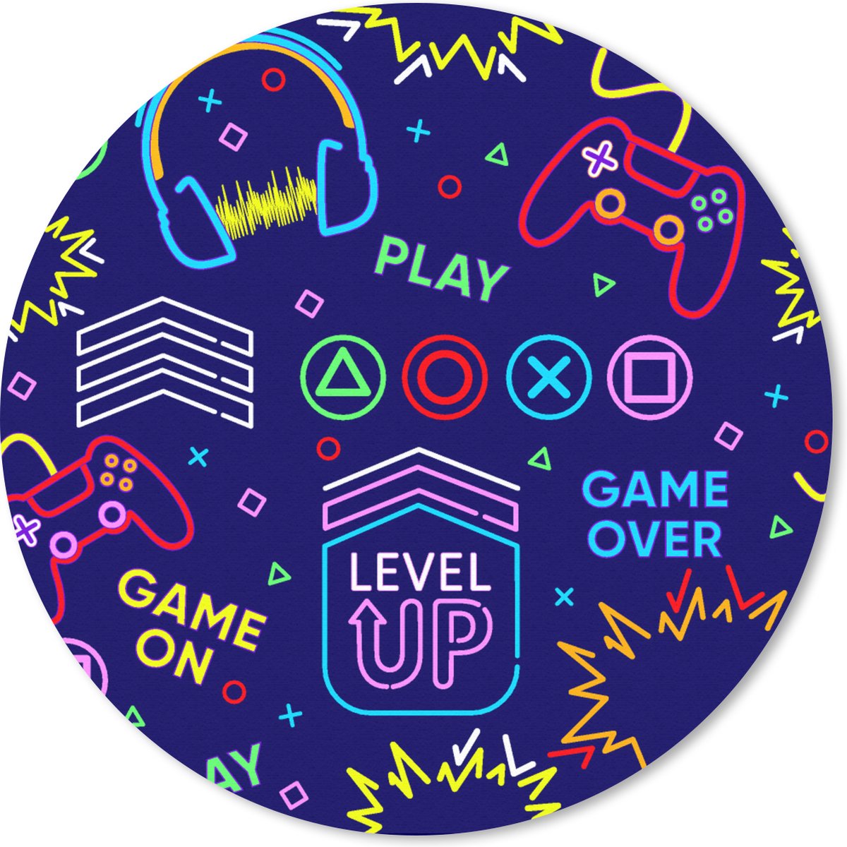 Muismat rond 40x40 cm - Mousepad Gaming - Neon - Koptelefoon - Design - Ronde muismatten
