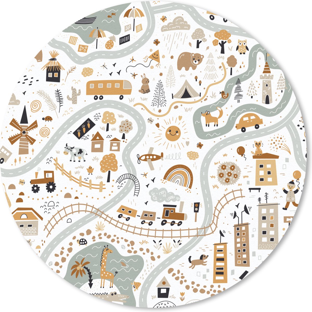 Muismat rond 40x40 cm - Mousepad Auto - Dieren - Kinderen - Wegen - Ronde muismatten