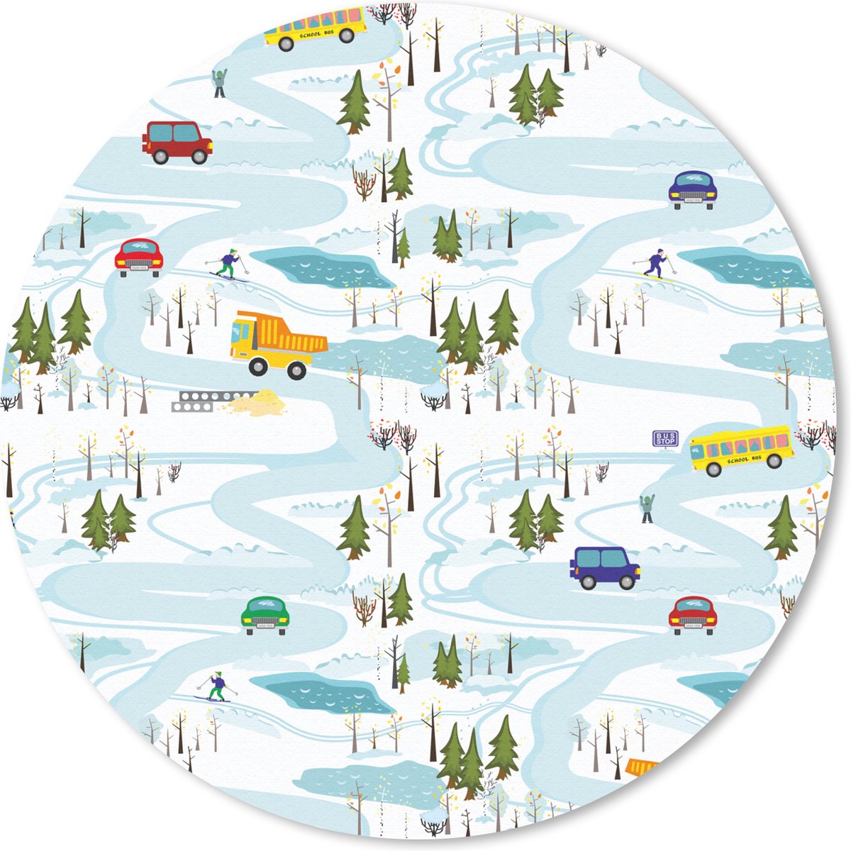 Muismat rond 40x40 cm - Mousepad IJs - Sneeuw - Auto - Kinderen - Ronde muismatten