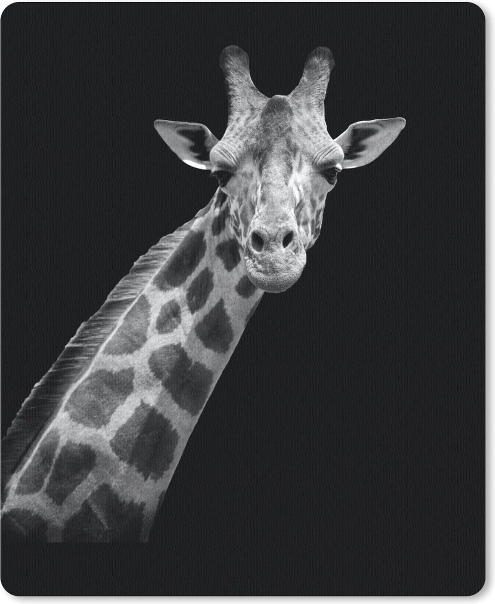 Muismat - Mousepad - Giraffe - Wilde dieren - Zwart - Wit - Portret - 19x23 cm - Muismatten