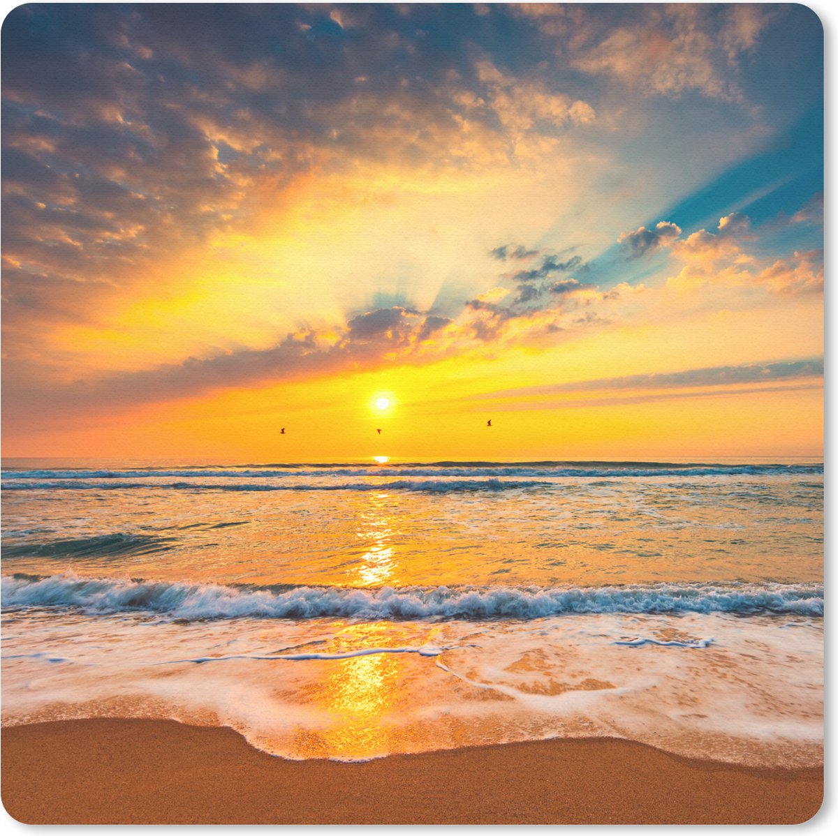 Muismat 30x30 cm - Mousepad Zonsondergang - Strand - Zee - Wolken - Oranje - Muismatten