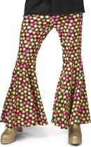 Funny Fashion - Hippie Kostuum - Fluor Flower Power Goes Disco Broek Man - geel,roze - Maat 56-58 - Carnavalskleding - Verkleedkleding