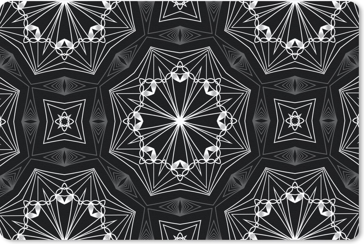 Muismat 27x18 cm - Mousepad Bloemen - Design - Zwart - Wit - Geometrie - Muismatten