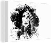 Canvas Schilderij Illustratie vrouw zwart-wit - 30x20 cm - Wanddecoratie