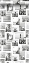 ESTAhome behang foto collage strand donkergrijs en wit - 138956 - 0,53 x 10,05 m