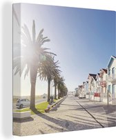 Canvas Schilderij Boulevard met strandhuizen - 90x90 cm - Wanddecoratie