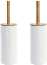Items WC/Toiletborstel houder - 2x stuks - bamboe - naturel/wit - 36 x 9 cm