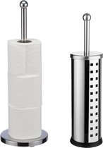 5Five - WC-/toiletborstel in houder met wc-rollen houder - rvs zilver