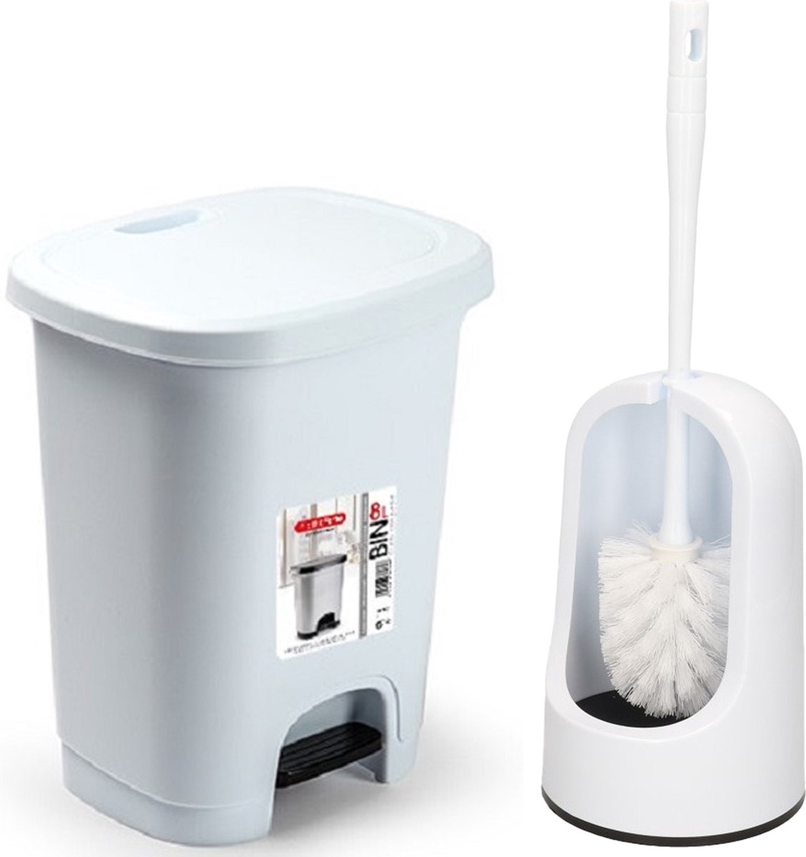 Forte Plastics - WC-/toiletborstel houder 40 cm - Wit - Pedaalemmer 8L