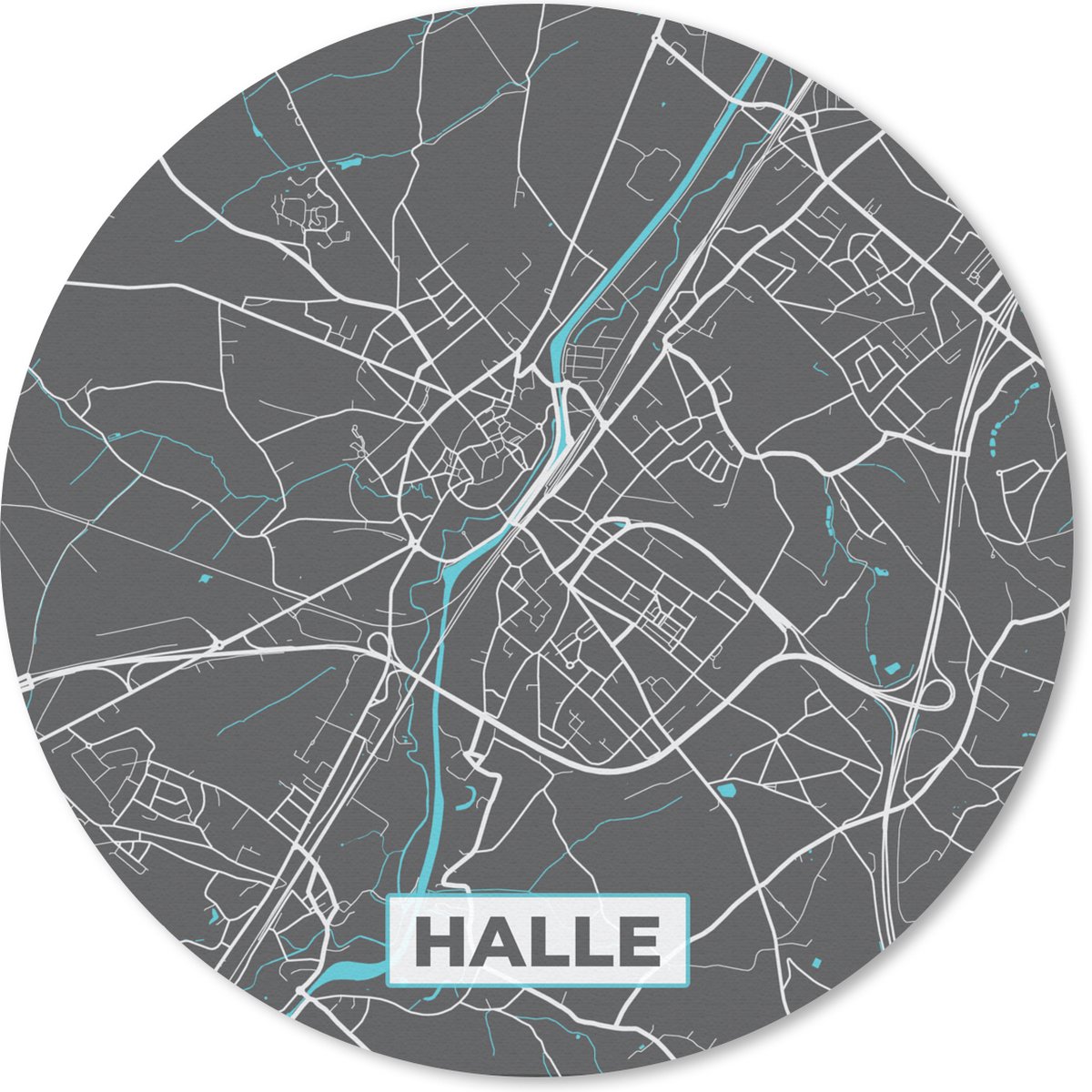 Muismat rond 40x40 cm - Mousepad België – Halle – Stadskaart – Kaart – Blauw – Plattegrond - Ronde muismatten - Stadskaart