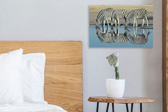 Canvas schilderij 30x20 cm - Wanddecoratie Zebra - Water - Reflectie - Savanne - Muurdecoratie woonkamer - Slaapkamer decoratie - Kamer accessoires - Schilderijen op canvas