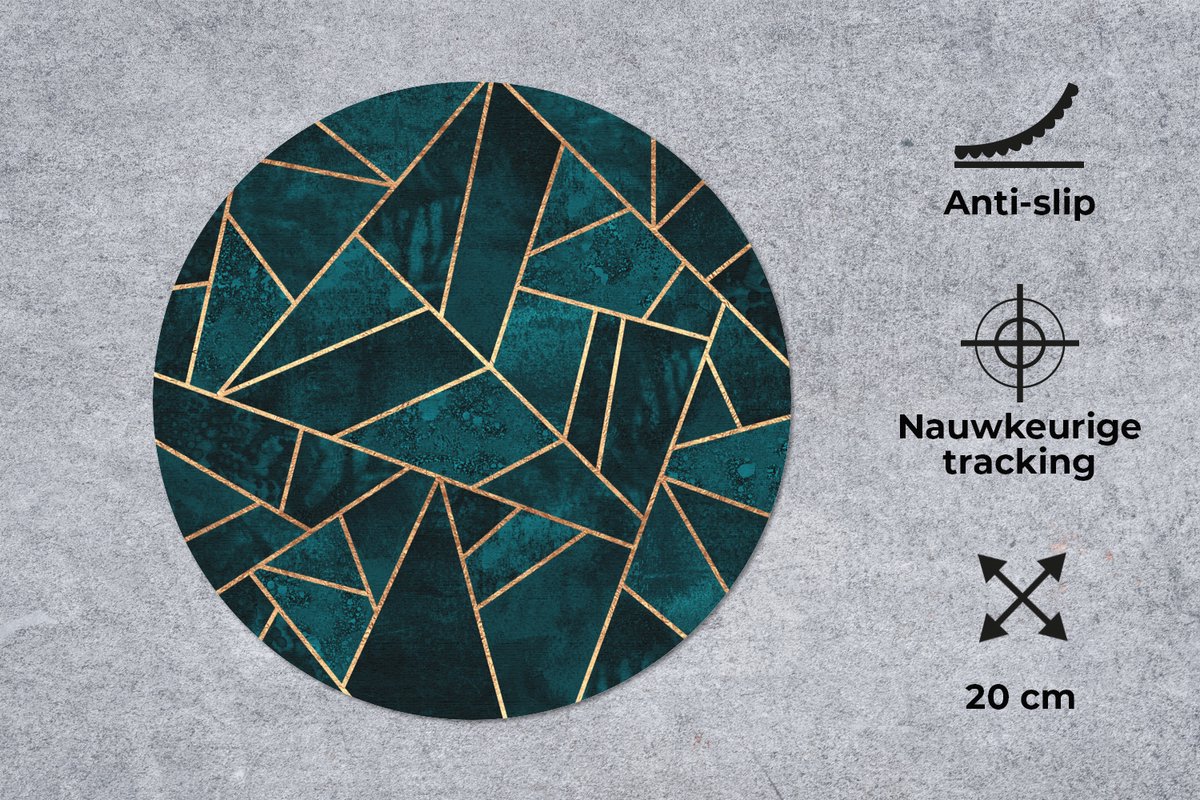 Muismat rond 20x20 cm - Mousepad Stenen - Goud - Luxe - Patronen - Abstract - Ronde muismatten