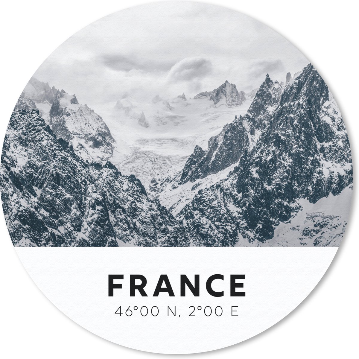 Muismat rond 30x30 cm - Mousepad Frankrijk - Alpen - Sneeuw - Ronde muismatten