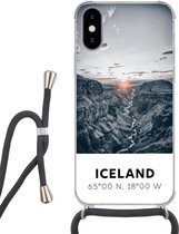 Coque avec cordon iPhone XS - Islande - Soleil - Montagnes - Siliconen - Bandoulière - Coque arrière avec cordon - Coque pour téléphone avec cordon - Coque avec corde