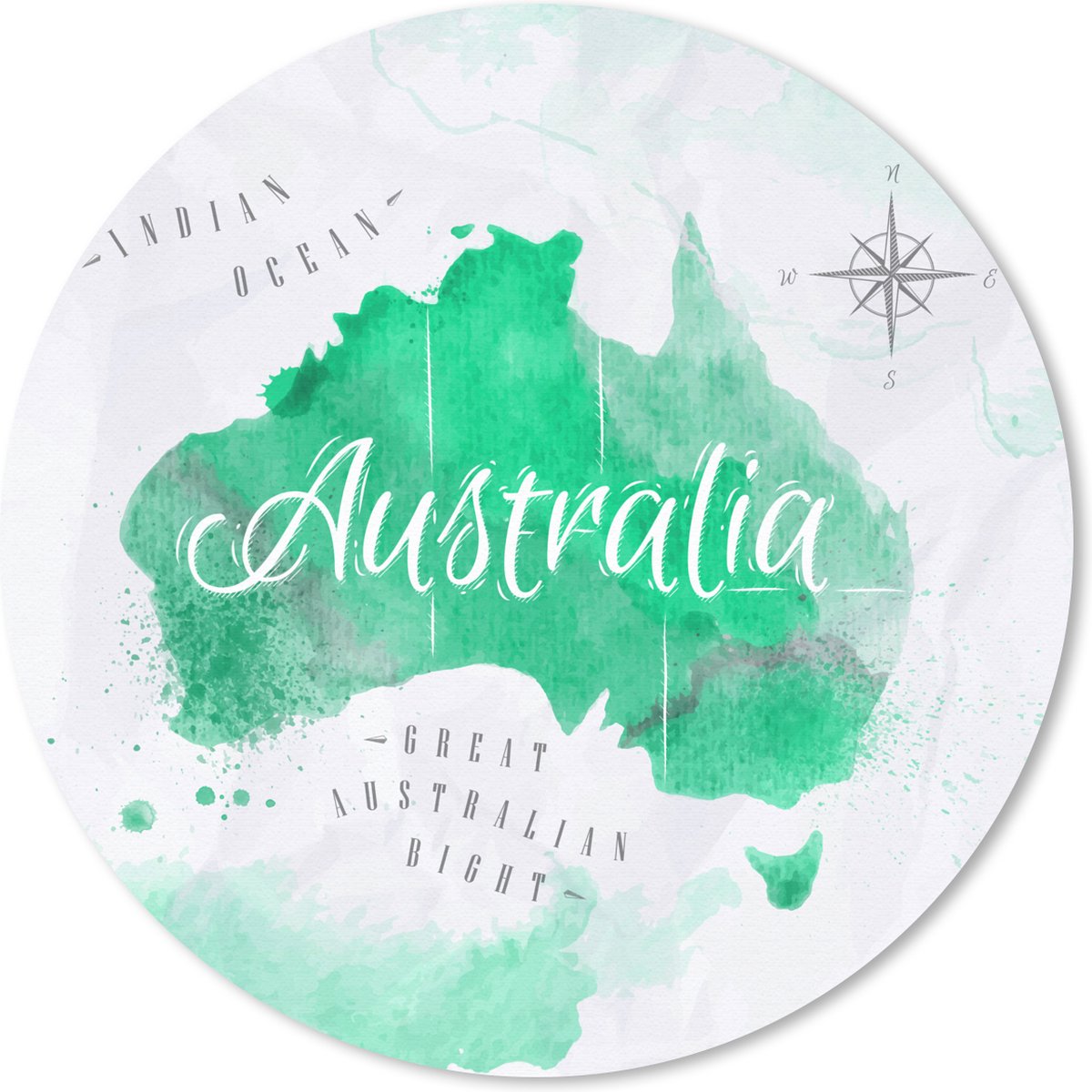 Muismat rond 20x20 cm - Mousepad Australië - Wereldkaart - Waterverf - Ronde muismatten