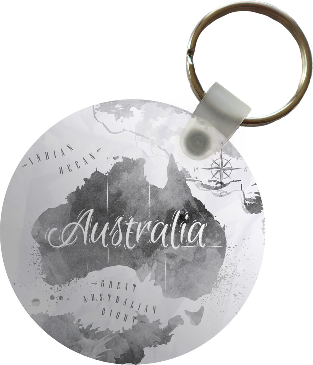 Sleutelhanger - Australië - Wereldkaart - Waterverf - Plastic - Rond - Uitdeelcadeautjes