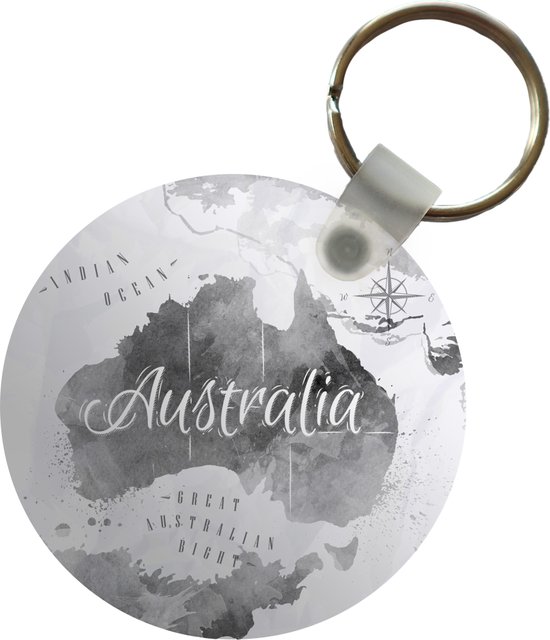 Sleutelhanger - Australië - Wereldkaart - Waterverf - Plastic - Rond - Uitdeelcadeautjes