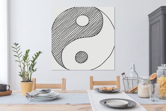 Une illustration d'une toile du logo Yin et Yang esquissée 90x90 cm - Tirage photo sur toile (Décoration murale salon / chambre)