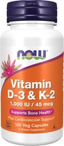 Now Foods – Vitamine D3 & K2 (1000 IU / 45 mcg) Voedingssupplement – 120 vegetarische capsules