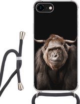 Coque avec cordon iPhone SE 2020 - Singe - Highlander écossais - Zwart - Siliconen - Bandoulière - Coque arrière avec cordon - Coque pour téléphone avec cordon - Coque avec corde