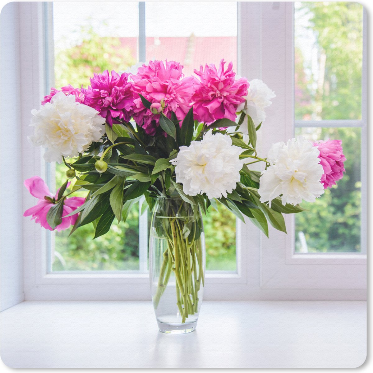 Muismat 30x30 cm - Mousepad Bloemen - Pioenrozen - Vaas - Muismatten