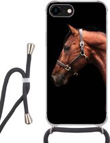 Hoesje met koord Geschikt voor iPhone SE 2020 - Paard - Licht - Halster - Siliconen - Crossbody - Backcover met Koord - Telefoonhoesje met koord - Hoesje met touw
