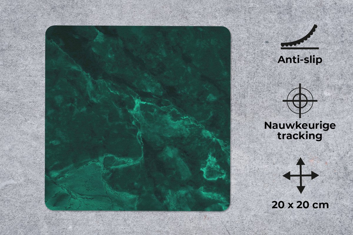 Muismat 20x20 cm - Mousepad Marmer - Kalk - Groen - Structuur - Marmer printlook - Muismatten