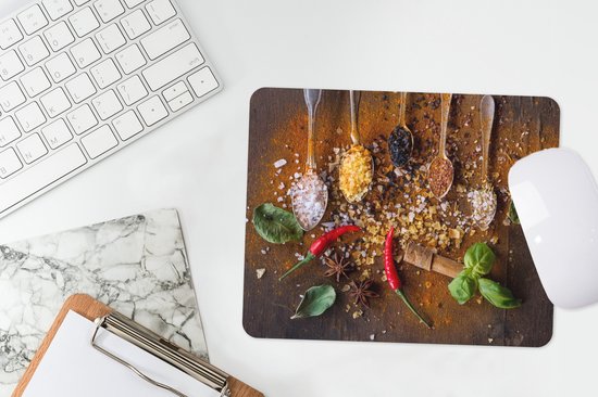 Muismat 23x19 cm - Mousepad Lepels - Kruiden - Chilipeper - Specerijen - Zout - Muismatten