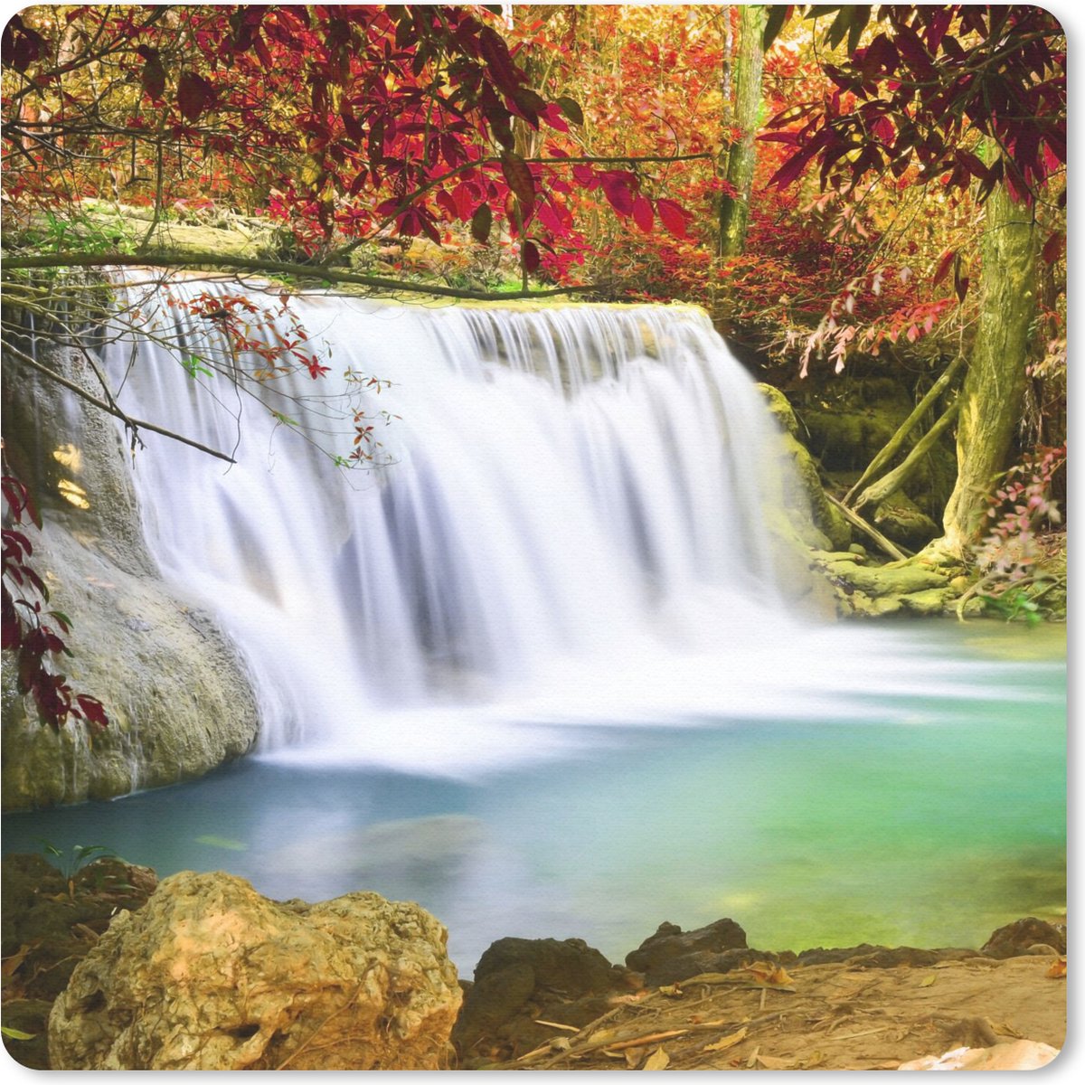 Muismat 30x30 cm - Mousepad Herfst - Waterval - Natuur - Muismatten