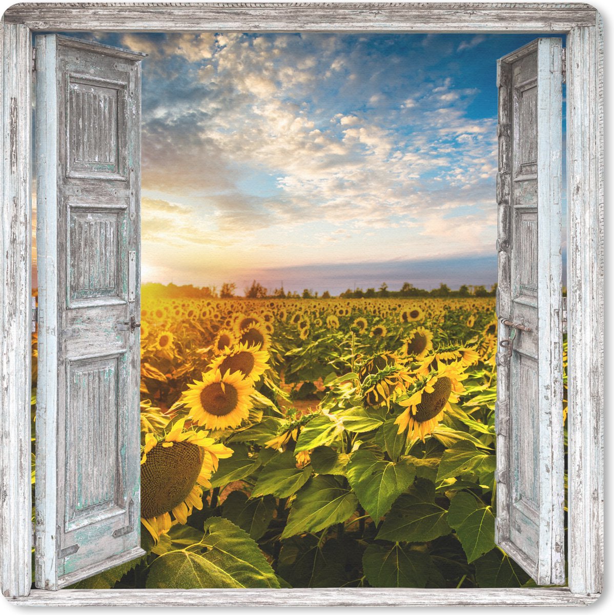 Muismat 20x20 cm - Mousepad Doorkijk - Zonnebloem - Bloemen - Zon - Muismatten