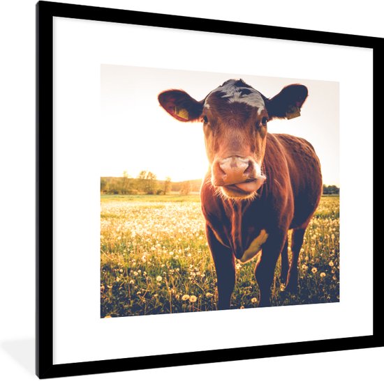Fotolijst - Koe - Dieren - Natuur - Zon - Bloemen - 40x40 cm Poster koe -... | bol.com