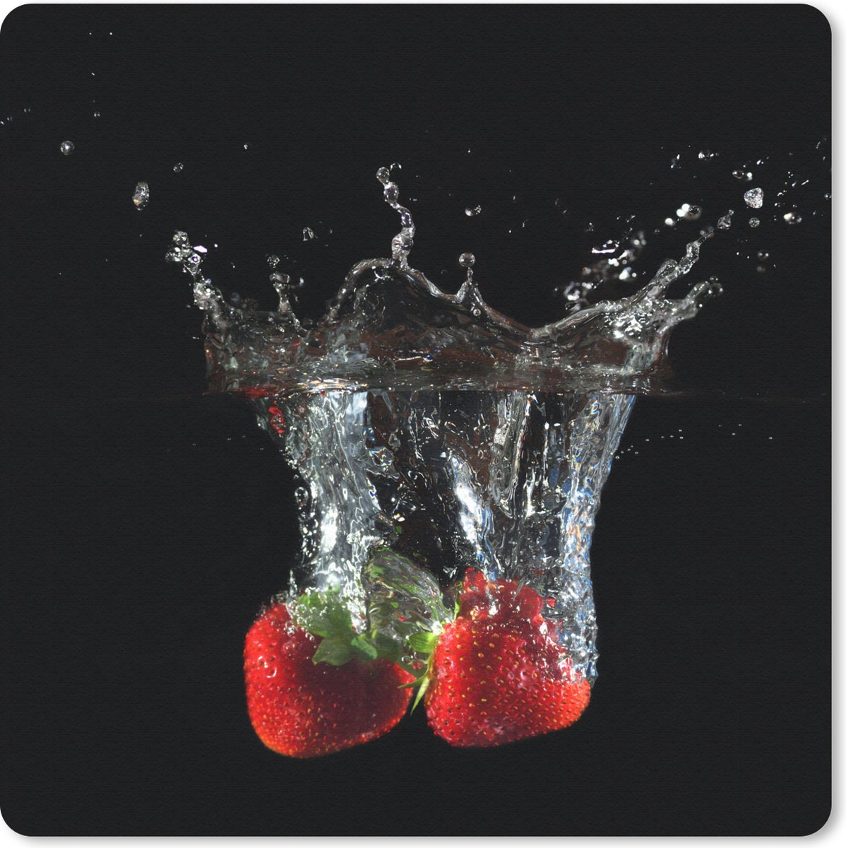 Muismat 30x30 cm - Mousepad Aardbeien - Fruit - Water - Zwart - Rood - Muismatten